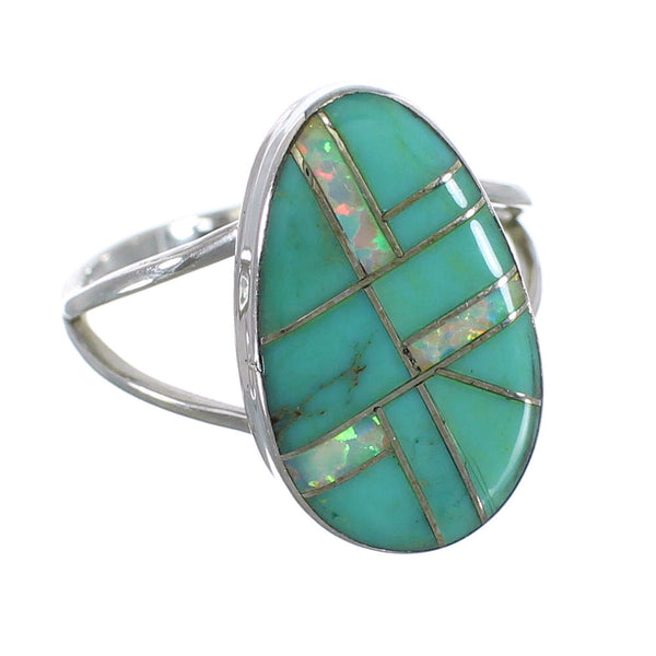 Southwestern Turquoise And Opal Inlay Silver Ring Size 5-1/4 RX57610