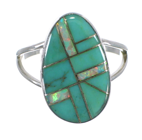 Southwest Turquoise Opal Inlay Authentic Sterling Silver Ring Size 6-3/4 RX57741