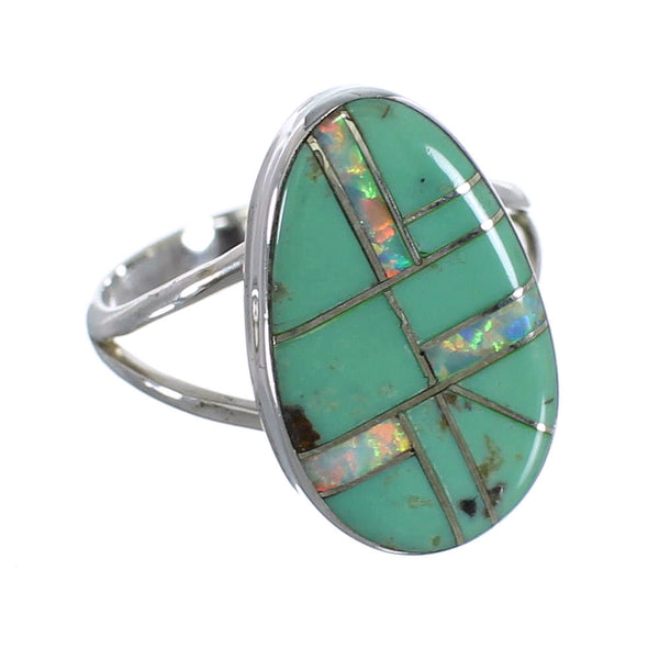 Opal And Turquoise Inlay Silver Southwest Ring Size 5-3/4 RX57613