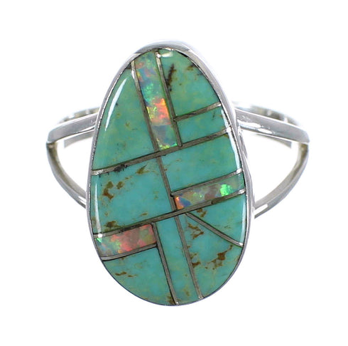 Genuine Sterling Silver Turquoise Opal Inlay Ring Size 5-1/4 RX57617