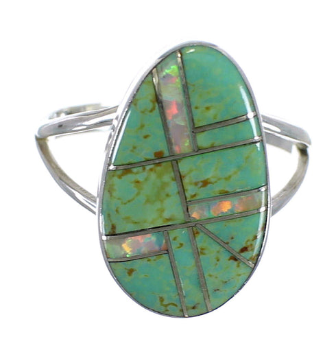 Opal Turquoise Inlay Silver Southwestern Ring Size 7-1/4 RX57626