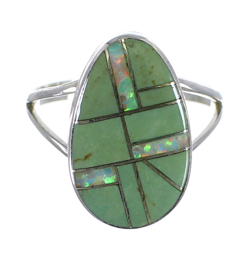 Southwest Turquoise Opal Inlay Sterling Silver Ring Size 8-3/4 RX57754
