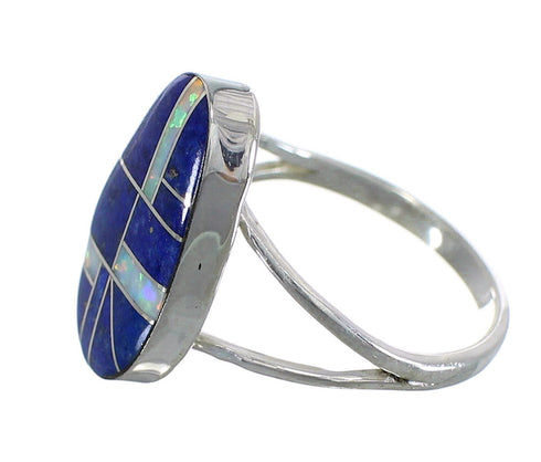 Genuine Sterling Silver Lapis And Opal Inlay Ring Size 8-1/4 RX59076