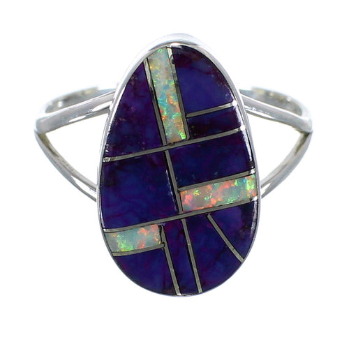 Genuine Sterling Silver Magenta Turquoise And Opal Southwest Ring Size 7-3/4 VX57655