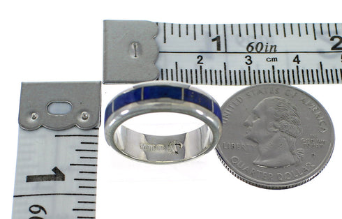 Southwestern Lapis Inlay Sterling Silver Ring Size 7-3/4 RX57914