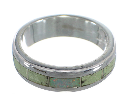 Turquoise And Opal Inlay Southwest Sterling Silver Ring Size 7-1/4 RX57354