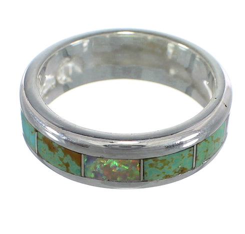 Southwestern Turquoise Opal Inlay Sterling Silver Ring Size 7-3/4 RX57441