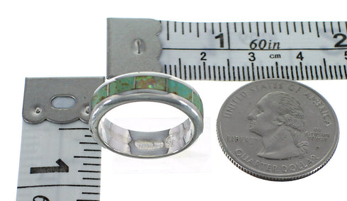 Southwestern Turquoise Opal Inlay Sterling Silver Ring Size 7-3/4 RX57441