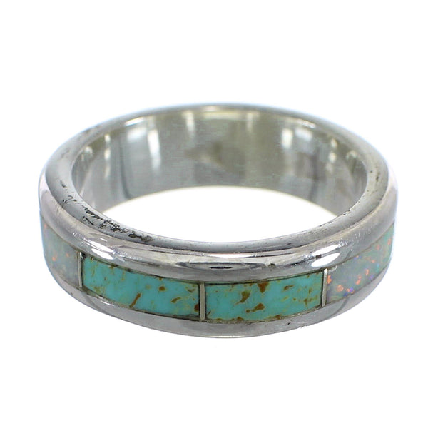 Silver Southwest Turquoise And Opal Inlay Ring Size 6-1/4 RX57473