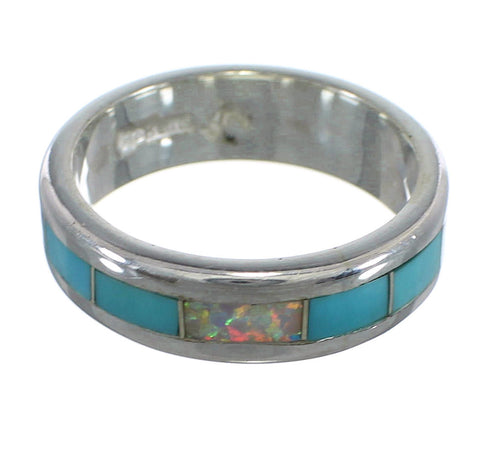 Southwest Silver Turquoise And Opal Inlay Ring Size 8-1/4 RX57502