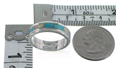 Southwest Silver Turquoise And Opal Inlay Ring Size 8-1/4 RX57502