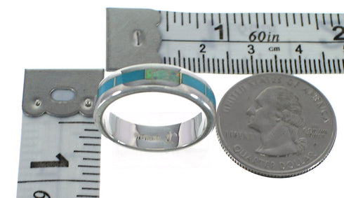 Southwest Silver Turquoise And Opal Inlay Ring Size 6-1/2 RX57526