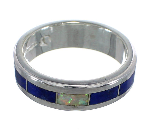 Southwestern Sterling Silver Lapis And Opal Inlay Ring Size 5-3/4 RX59112