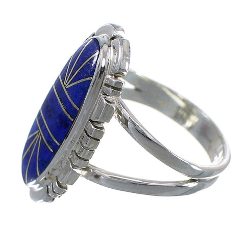 Southwest Lapis Inlay Authentic Sterling Silver Ring Size 7-1/4 RX58008