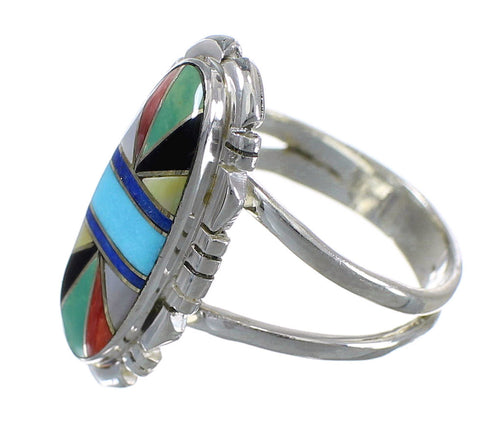 Sterling Silver Multicolor Inlay Southwest Jewelry Ring Size 8-3/4 VX58742