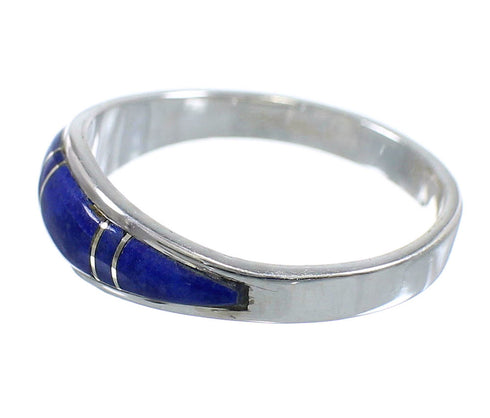 Sterling Silver And Southwest Lapis Inlay Ring Size 7-3/4 RX58062