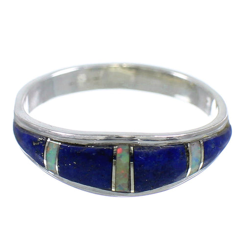 Southwestern Sterling Silver Lapis And Opal Inlay Ring Size 7-1/4 RX59170