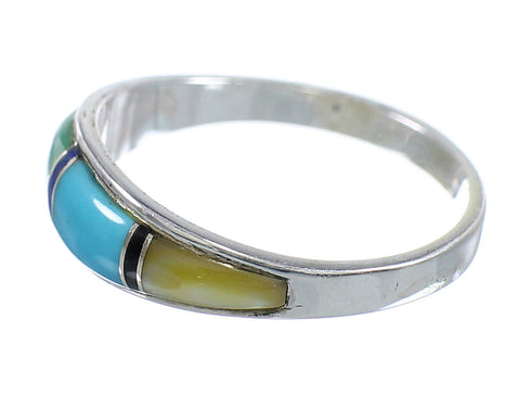 Multicolor Inlay Authentic Sterling Silver Southwest Jewelry Ring Size 7-3/4 VX58787