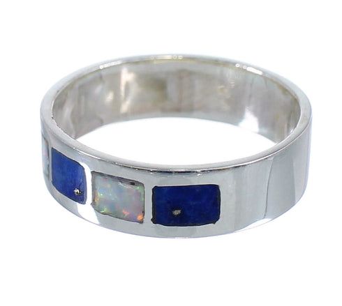 Lapis And Opal Inlay Authentic Sterling Silver Ring Size 7-3/4 RX59224