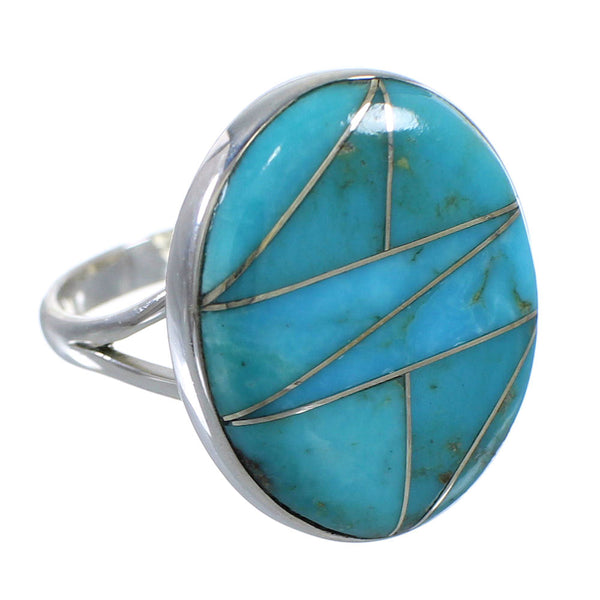 Southwestern Turquoise Inlay And Genuine Sterling Silver Ring Size 8-1/4 WX59072