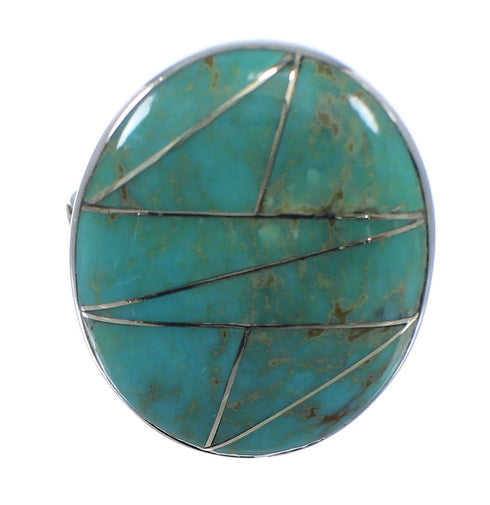 Southwest Turquoise Inlay And Genuine Sterling Silver Ring Size 8-1/2 WX59080