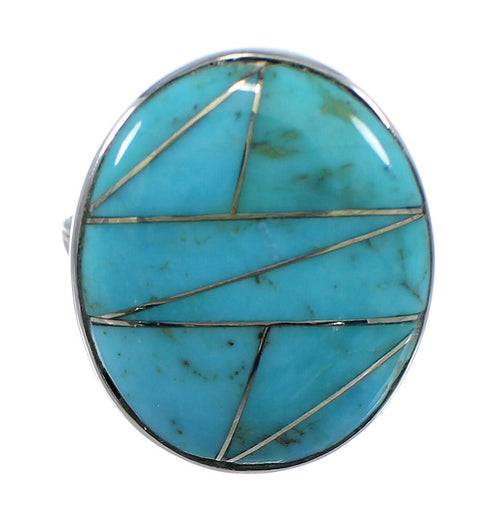 Genuine Sterling Silver And Turquoise Inlay Southwestern Ring Size 5-3/4 WX59088