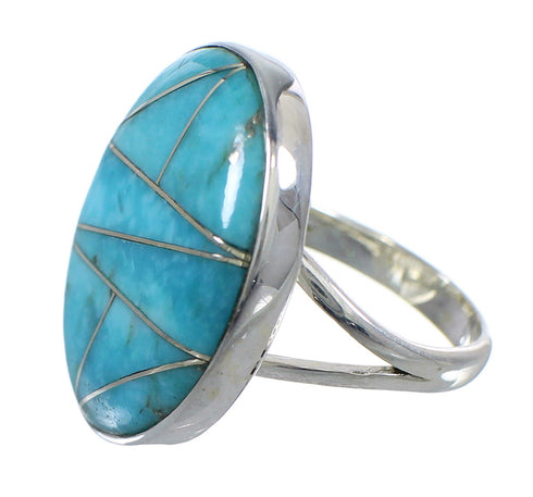 Genuine Sterling Silver And Turquoise Inlay Southwest Ring Size 4-1/2 WX59093