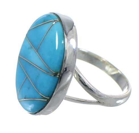 Southwest Sterling Silver Turquoise Inlay Ring Size 6-1/2 WX59121