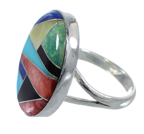 Sterling Silver And Multicolor Inlay Southwest Jewelry Ring Size 7-1/4 VX58837