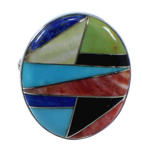 Silver And Multicolor Inlay Southwest Jewelry Ring Size 5-3/4 VX58838
