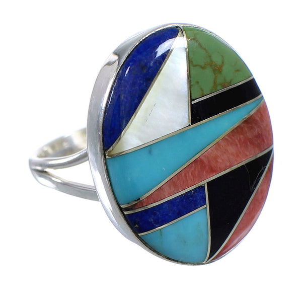 Southwestern Multicolor Genuine Sterling Silver Ring Size 8-1/4 VX58871