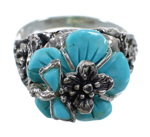 Sterling Silver And Turquoise Flower Dragonfly Ring Size 4-3/4 RX82620