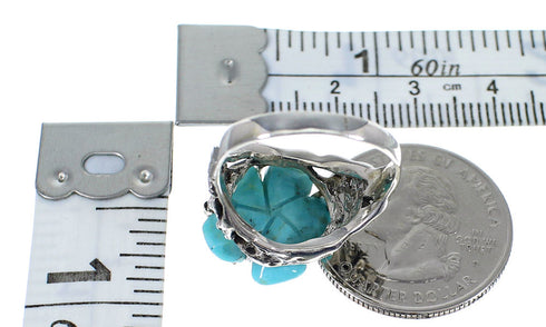 Sterling Silver And Turquoise Flower Dragonfly Ring Size 4-3/4 RX82620