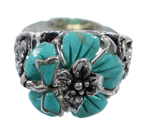 Turquoise Flower Dragonfly Sterling Silver Ring Size 4-3/4 RX82658