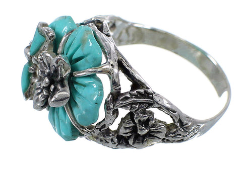 Turquoise Flower Dragonfly Sterling Silver Ring Size 4-3/4 RX82658