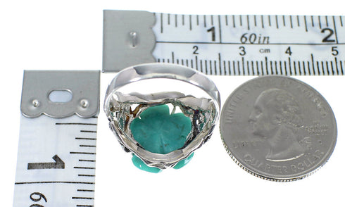 Turquoise Sterling Silver Flower Dragonfly Ring Size 7-3/4 RX82720