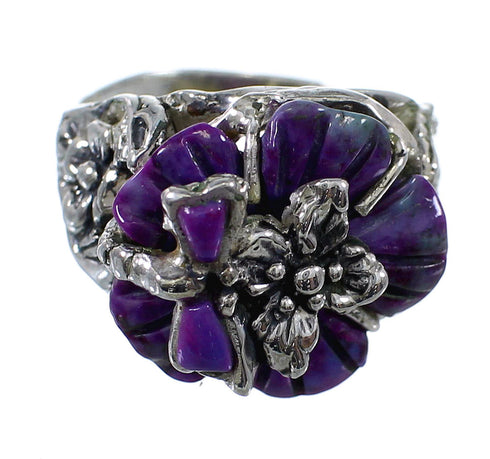 Southwestern Silver And Magenta Turquoise Flower Dragonfly Jewelry Ring Size 7-1/4 VX59027