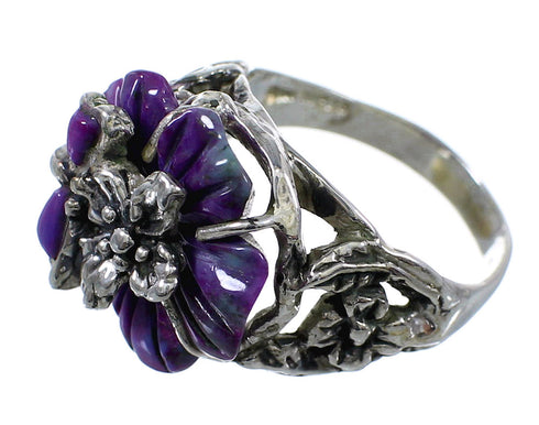 Southwestern Silver And Magenta Turquoise Flower Dragonfly Jewelry Ring Size 7-1/4 VX59027