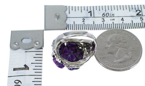 Magenta Turquoise Flower Dragonfly Silver Ring Size 4-1/2 VX59016