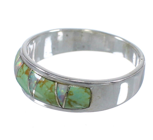 Southwestern Turquoise Opal Inlay Sterling Silver Ring Size 7-1/2 RX83004