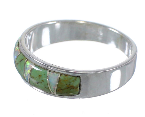 Southwestern Turquoise And Opal Inlay Sterling Silver Ring Size 5 RX83015