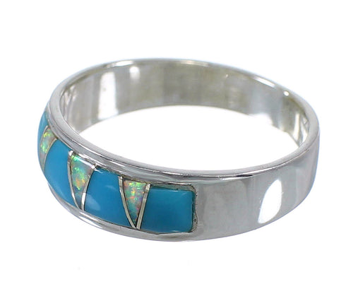 Southwestern Sterling Silver Turquoise And Opal Ring Size 6-1/2 RX82947