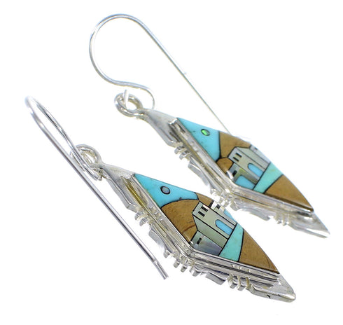 Multicolor Silver Native American Pueblo Design Hook Dangle Earrings WX57545