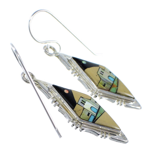 Multicolor Native American Villiage Design Silver Hook Dangle Earrings WX57541