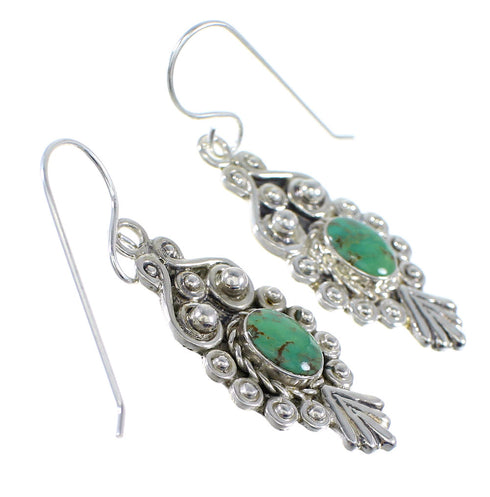 Southwestern Turquoise And Genuine Sterling Silver Hook Dangle Earrings WX57615