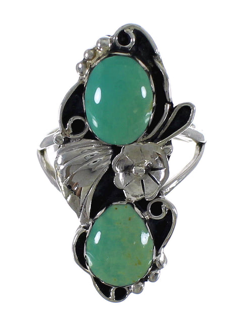 Sterling Silver Flower Southwestern Turquoise Ring Size 5 RX60237
