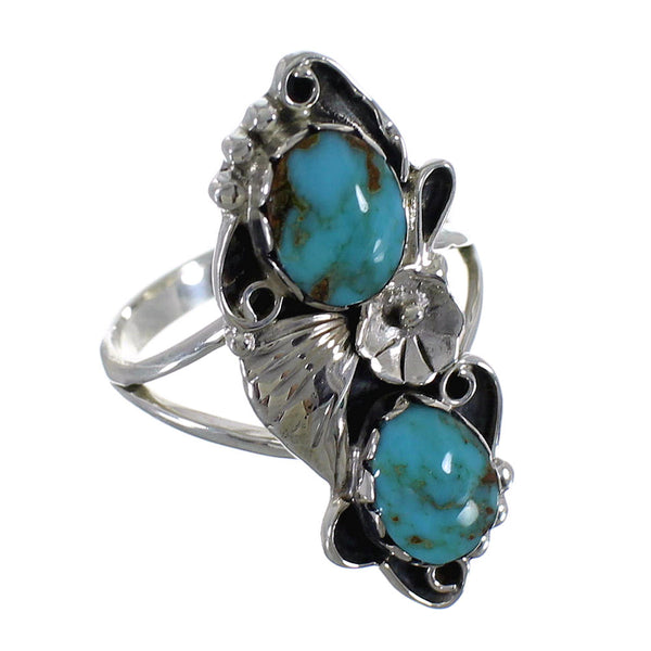 Authentic Sterling Silver Flower And Turquoise Ring Size 5-1/2 RX60315