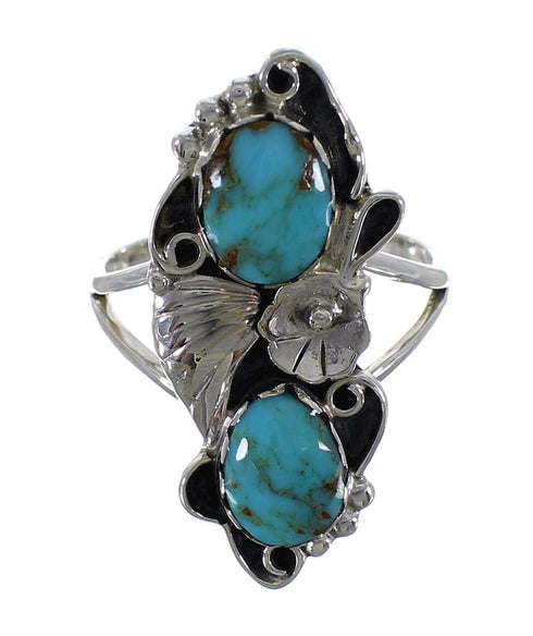 Turquoise Genuine Sterling Silver Flower Ring Size 5-1/4 RX60313