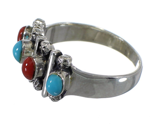 Turquoise And Coral Genuine Sterling Silver Ring Size 8-1/4 RX60693