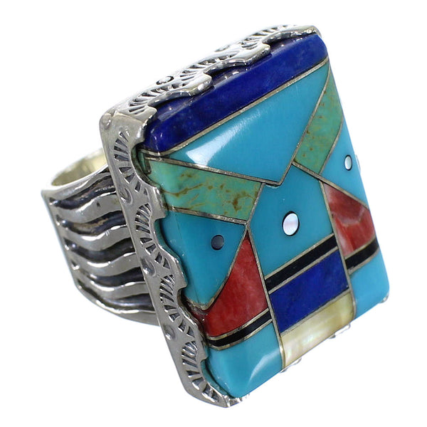 Southwestern Multicolor Sterling Silver Ring Size 6-3/4 YX76197
